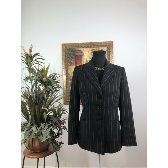 Kasper Blazer Womens 4 Black 3 Buttons Fitted Office Clueless Preppy Long Sleeve - Picture 1 of 9